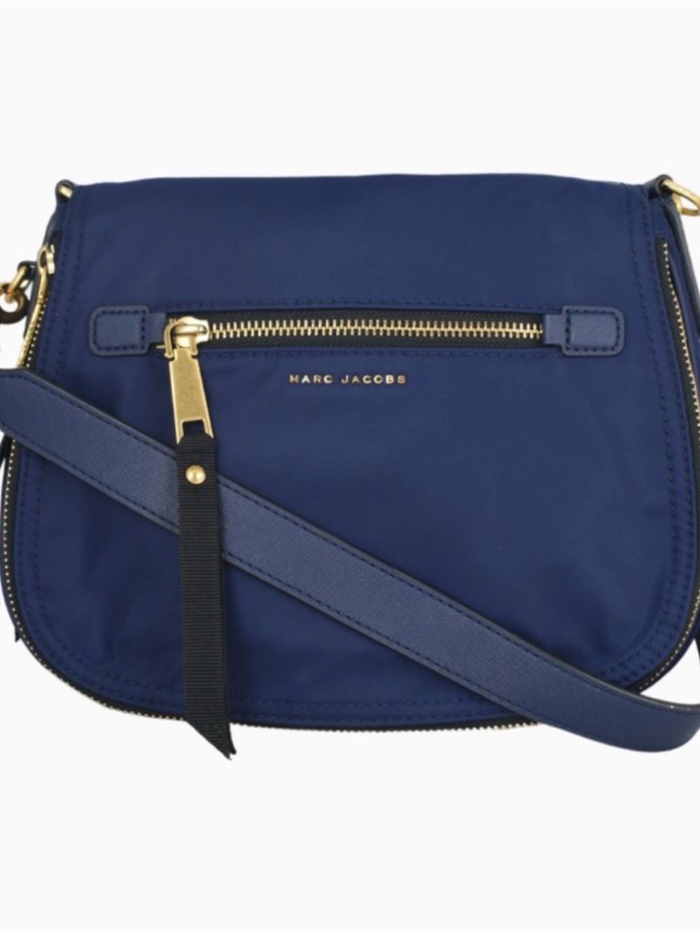 Marc Jacobs nylon Trooper Nomad crossbody, navy w/gold hardware,  zip pockets.